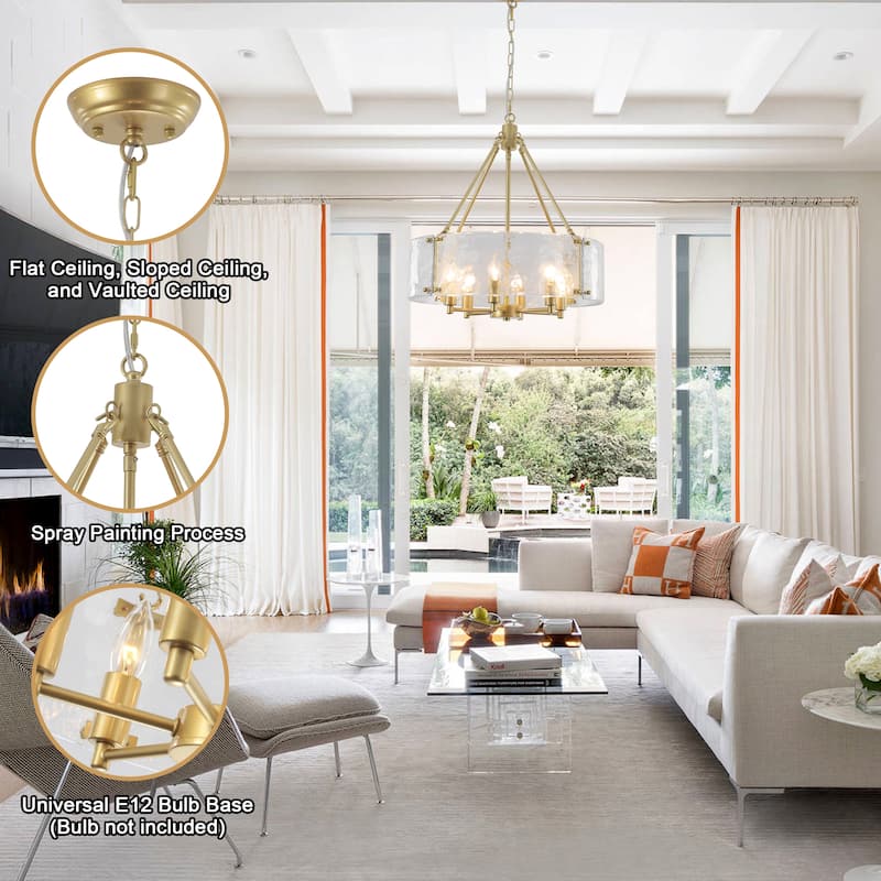 6 - Light 19.68'' Dimmable Modern Drum Candle Chandelier With Glass Shade - 19.68 in