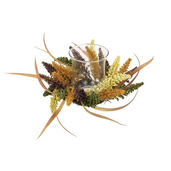 slide 2 of 3, 18" x 6" Autumn Harvest Pillar Candle Holder Artificial Fall Foliage