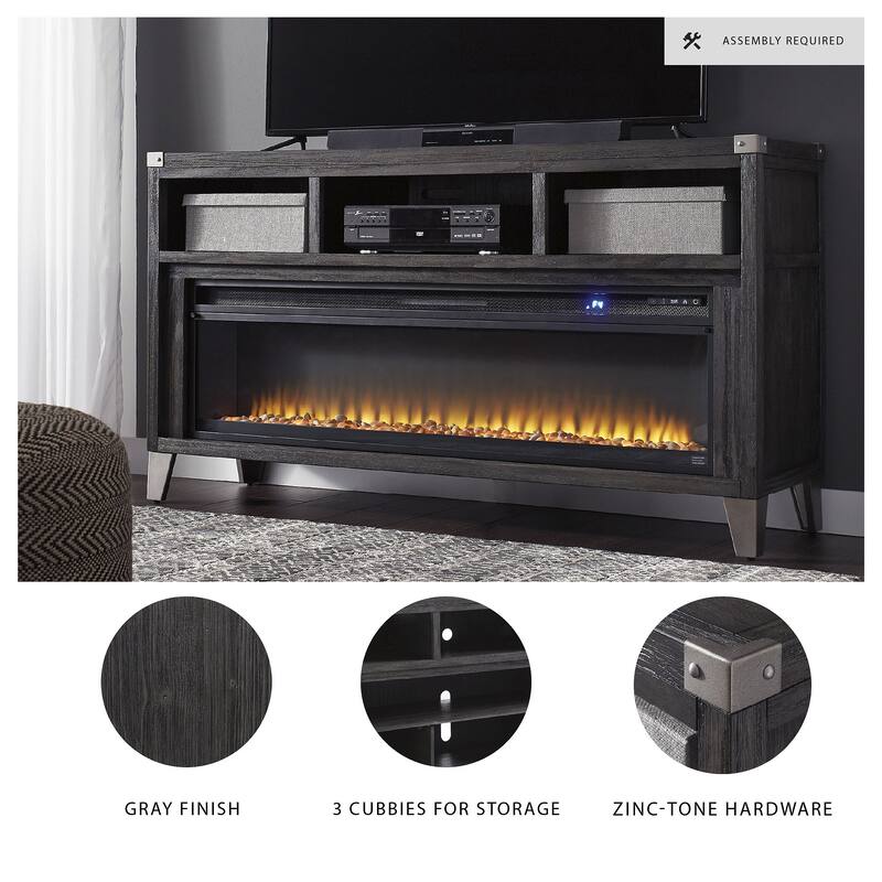 Signature Design by Ashley Todoe Brown Wood 65-inch TV Stand with Electric Fireplace