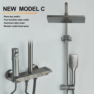 Antique Brass Shower System With Swivel Rotate Bath Spout Dual