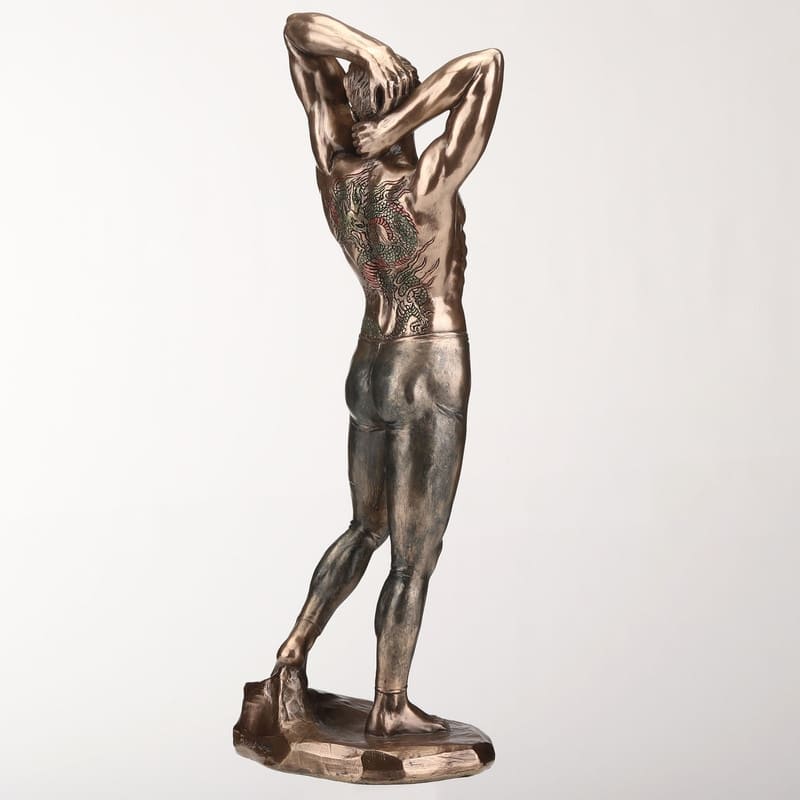 11.81 inches Height Cold Cast Bronze Tattooed Male in Tights Stretching Pinup Pose Bronze Finish Figurine