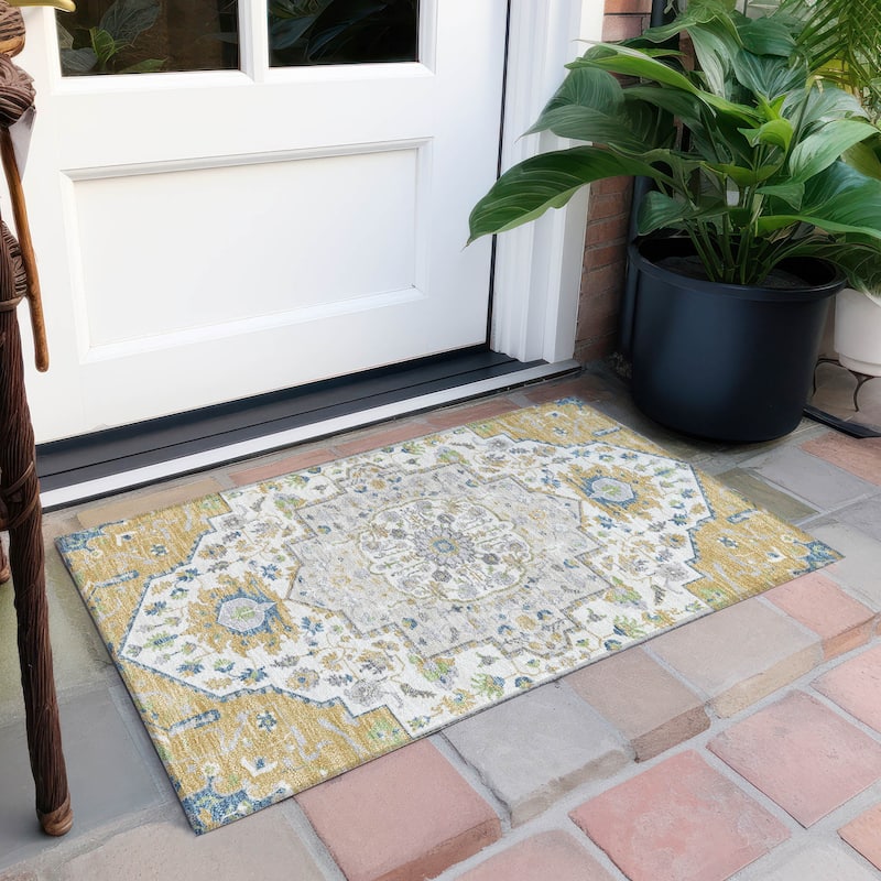 Machine Washable Indoor/ Outdoor Traditional Medallion Chantille Rug