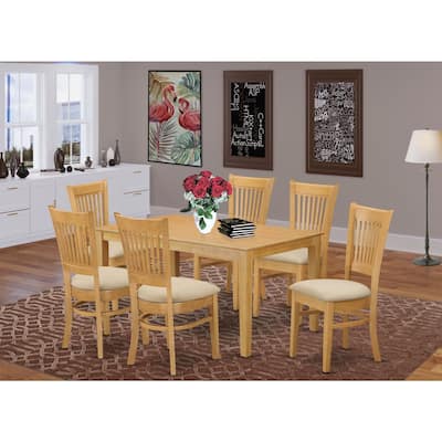 HomeStock 7-Piece Rectangle Natural Oak Finish Solid Wood Top Dining Table with 6 Chairs with Lattice Back