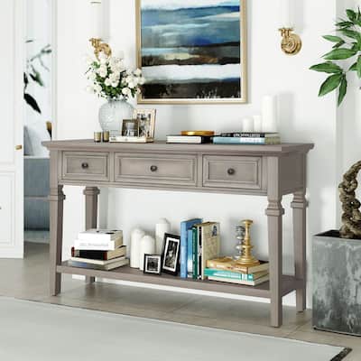 Console Table with Drawers and Open Bottom Shelf