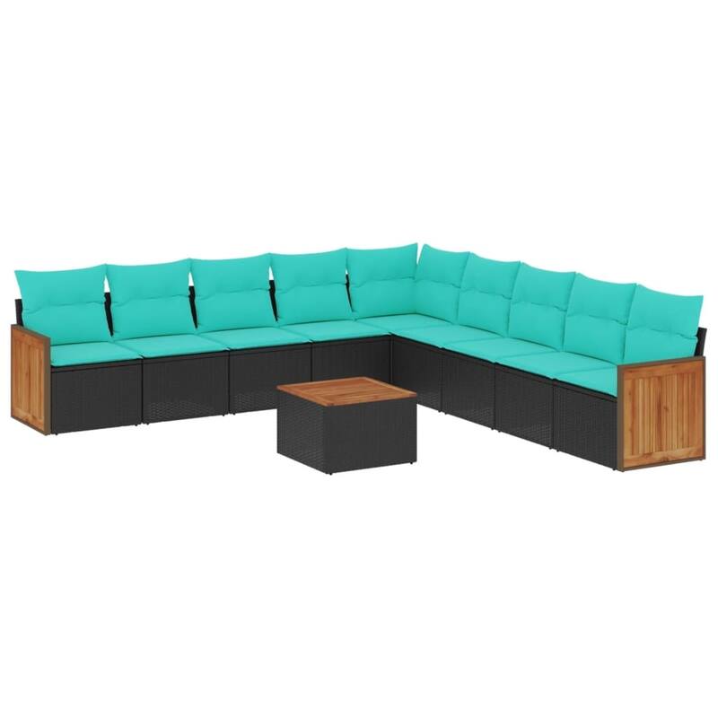 vidaXL 9 Piece Patio Sofa Set with Cushions Black Poly Rattan