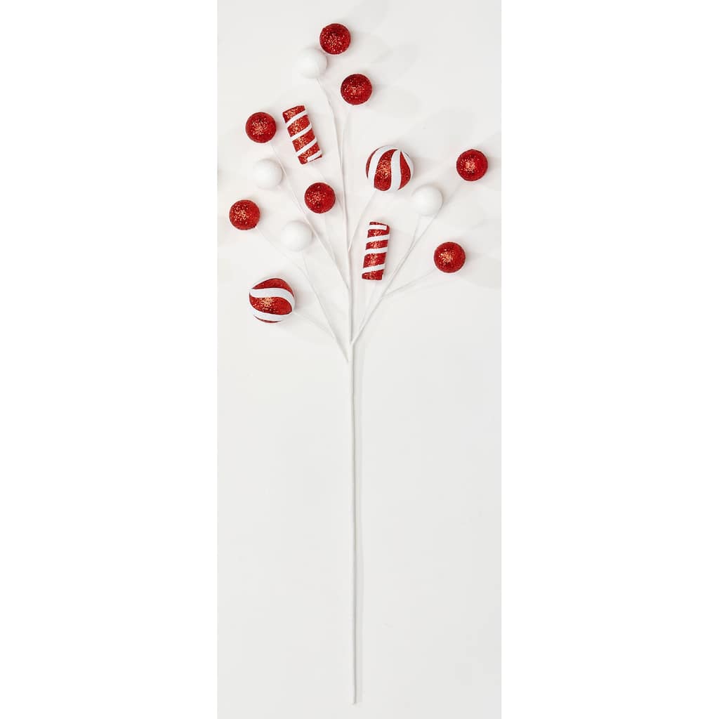 27" Glittered Ball & Candy Spray, Red, Set of 3 - Red