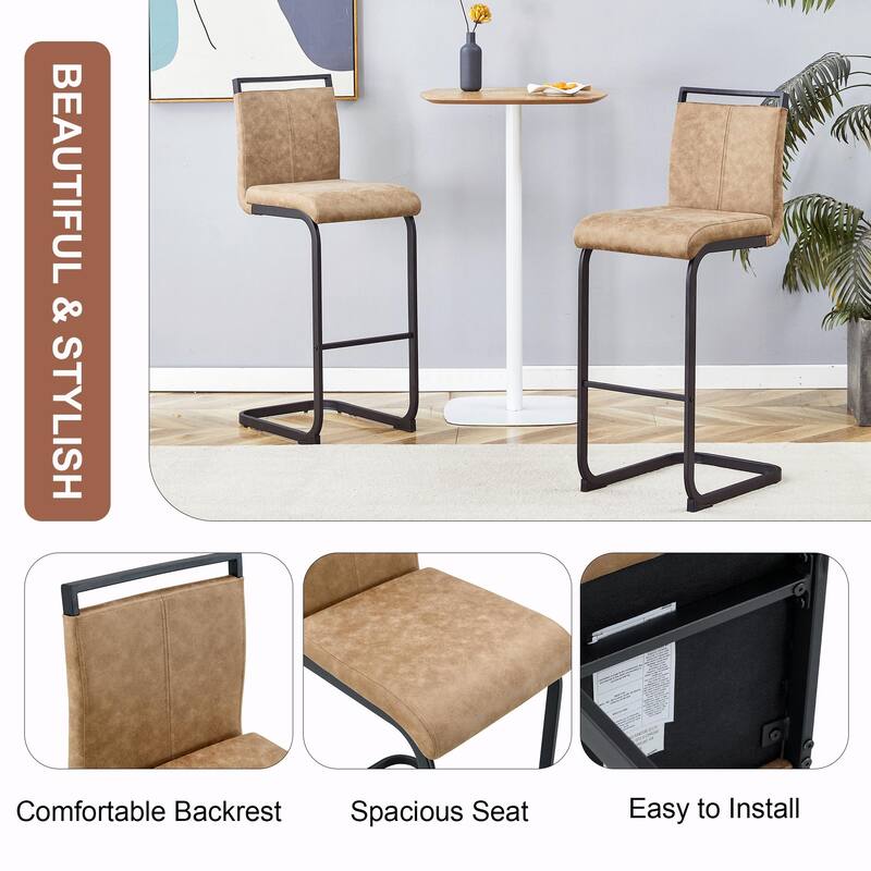 Modern 42.5" Brown Tech Fabric Bar Stools - Comfortable & Stable, Set of 2