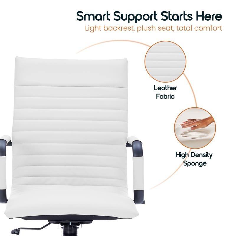 Harris Ribbed Leather Adjustable High-Back Desk Computer Swivel Office Chair in Black Metal Frame for Home Conference