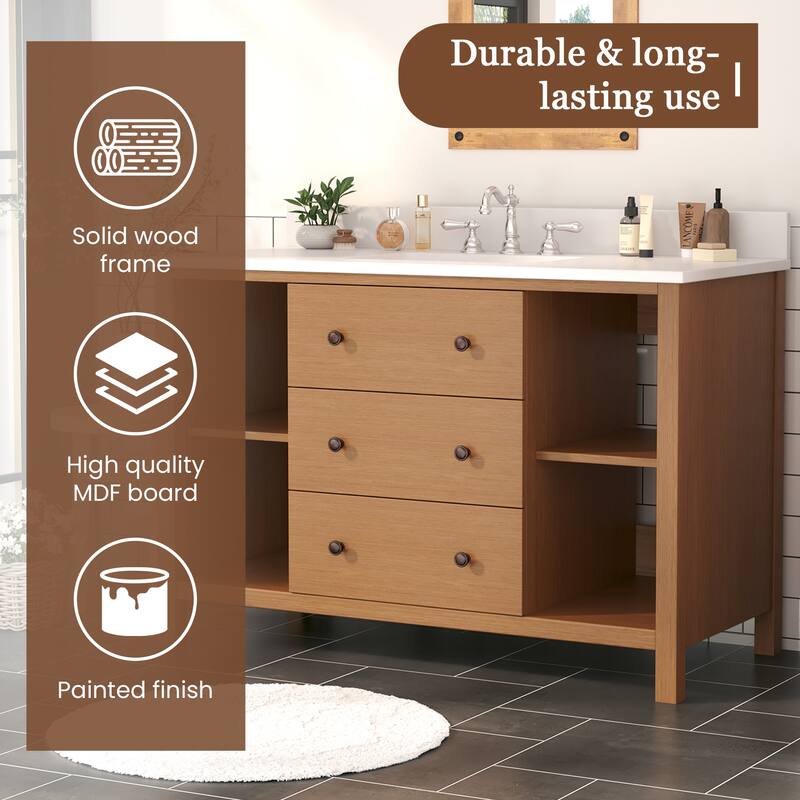 48-Inch Bathroom Vanity with Single Sink - Wood Grain Finish, Space-Saving