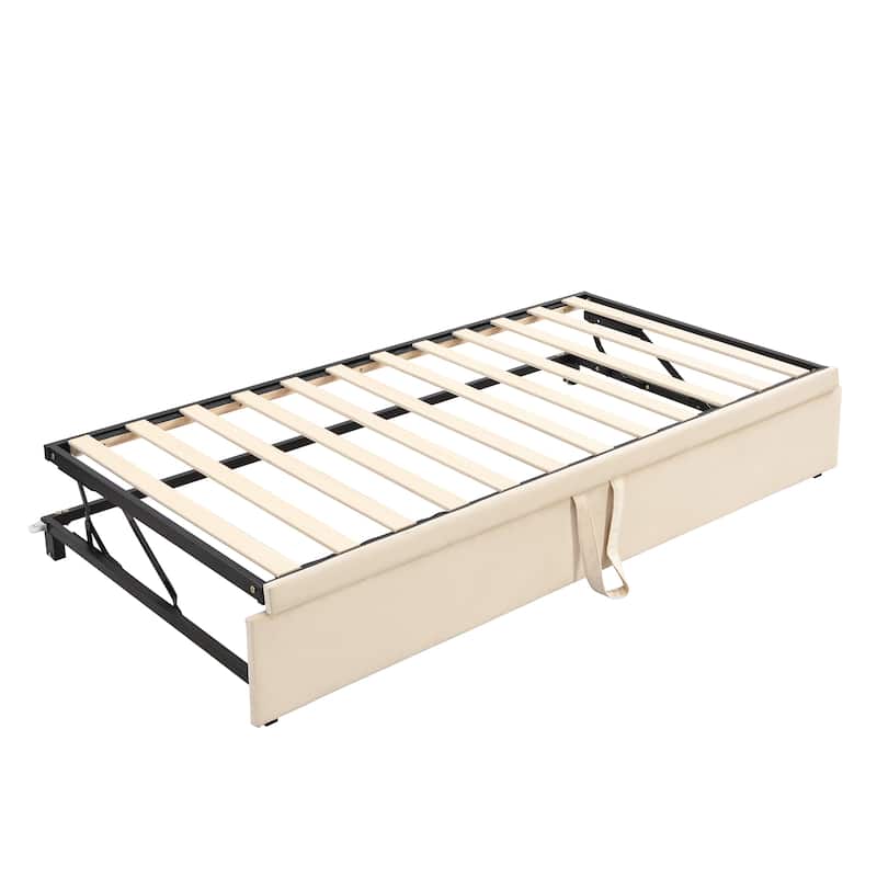 Button Tufted Backrest Daybed, Twin To King Extendable Sofabed with 2 Armrests & Pop Up Trundle Bed, Velvet Platform Bed