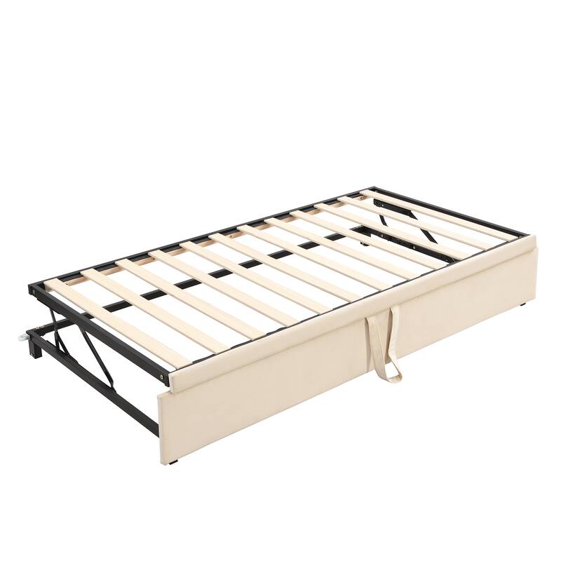 Twin Upholstered Daybed with Pop Up Trundle Convertible Sleeper Sofa