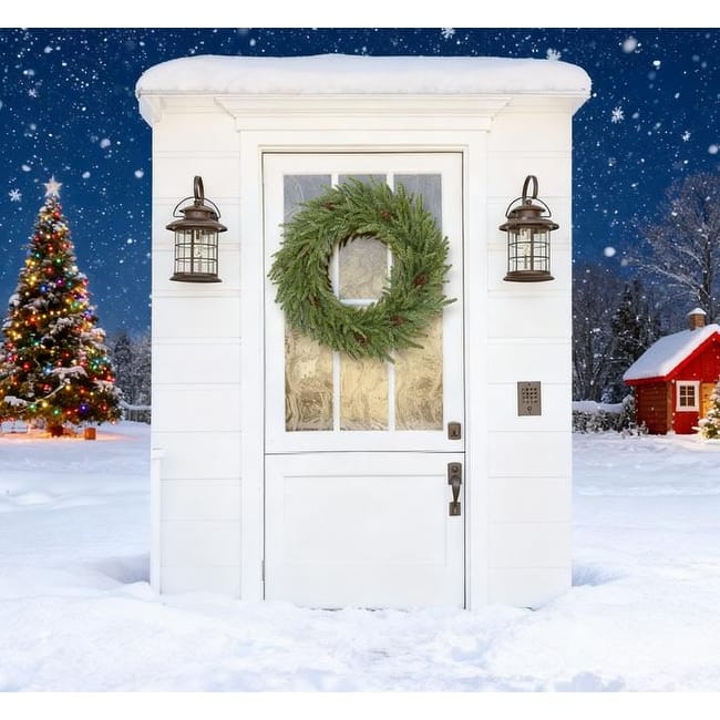 Anmytek Festive Artificial Norfolk Pine Christmas Wreath - Front Door Holiday Decor with Pine Cones