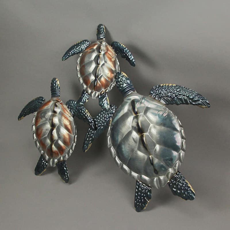 Metal Sea Turtle Family Wall Art Beach Hanging Coastal Sculpture Art
