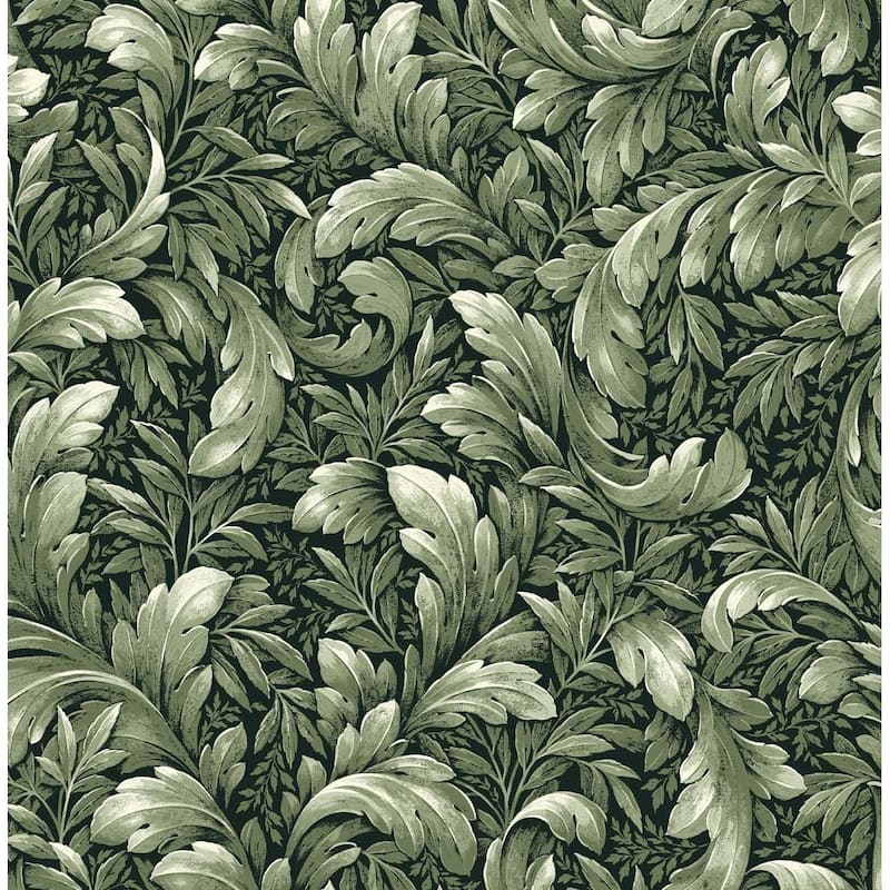 NextWall Acanthus Trail Peel and Stick Wallpaper - 20.5 in. W x 18 ft. L - Forest Green