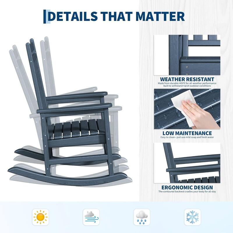 2 PCS HDPE Rocking Chair Outdoor, Porch Rocker Chairs for Patio Front Porch with 1 Table