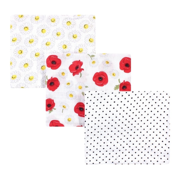 slide 1 of 1, Hudson Baby Infant Girl Cotton Muslin Swaddle Blankets, Poppy Daisy, One Size - Poppy Daisy - 3-Pack 3-Pack - Poppy Daisy