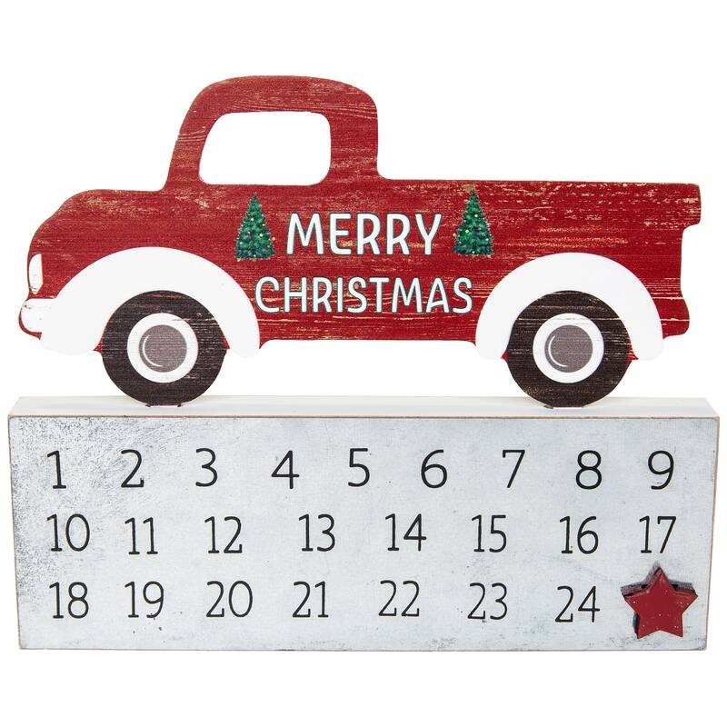 Merry Christmas Truck Wooden Advent Calendar - 9" - Red