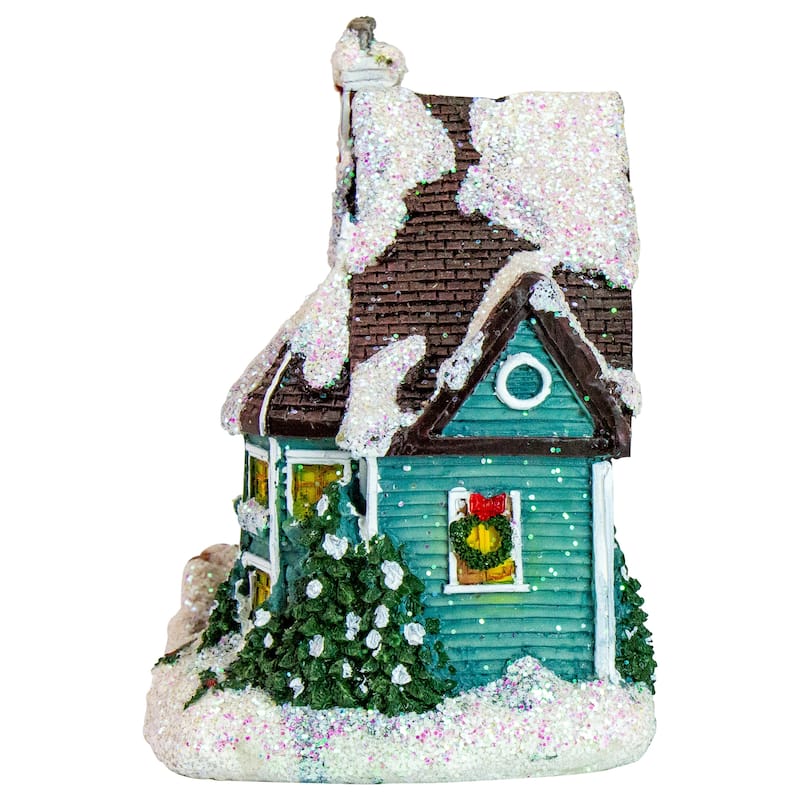 5.5" Green LED Lighted Snowy House Christmas Village Decoration