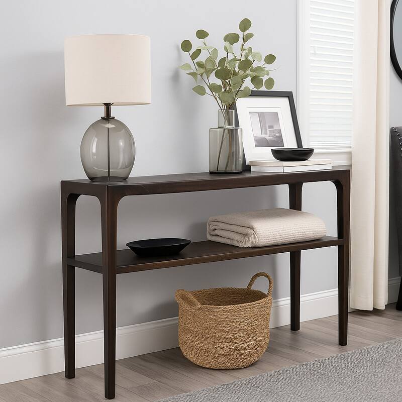 Geni Sofa Console Table, 48 Inch Top w Shelf, Parsons Style Java Gray