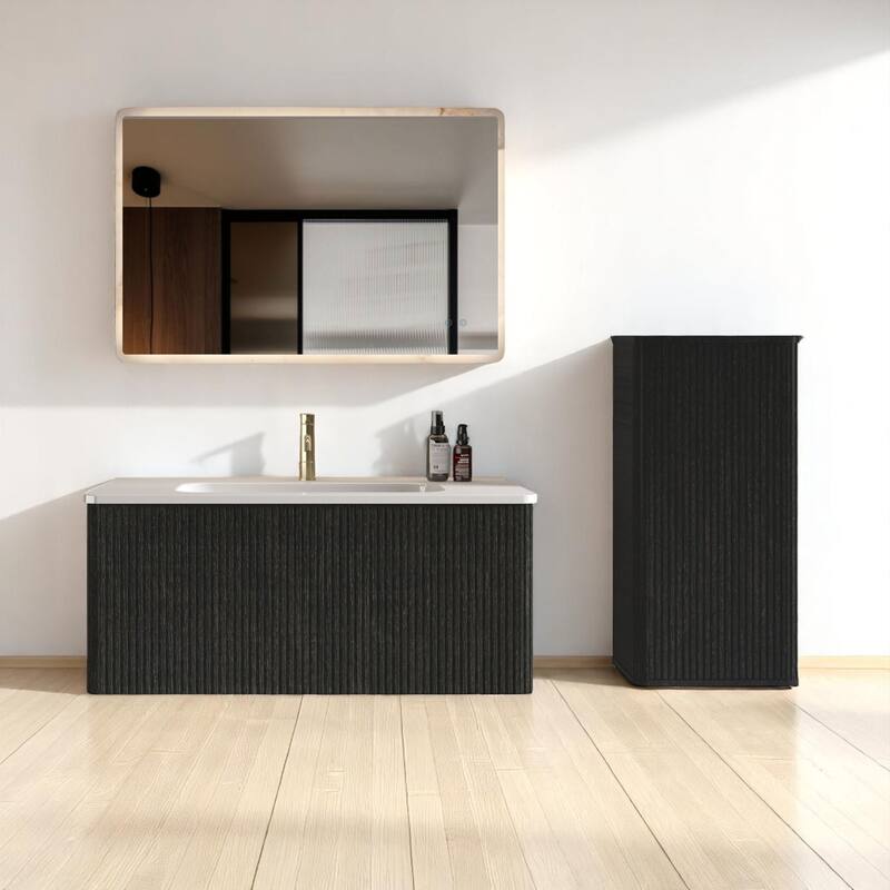 36" Floating Bathroom Vanity, Integrated Ceramic Sink, Push-Open Drawer & U-Shape Wall Fitting,Wall-Mounted MDF Vanity Cabinet