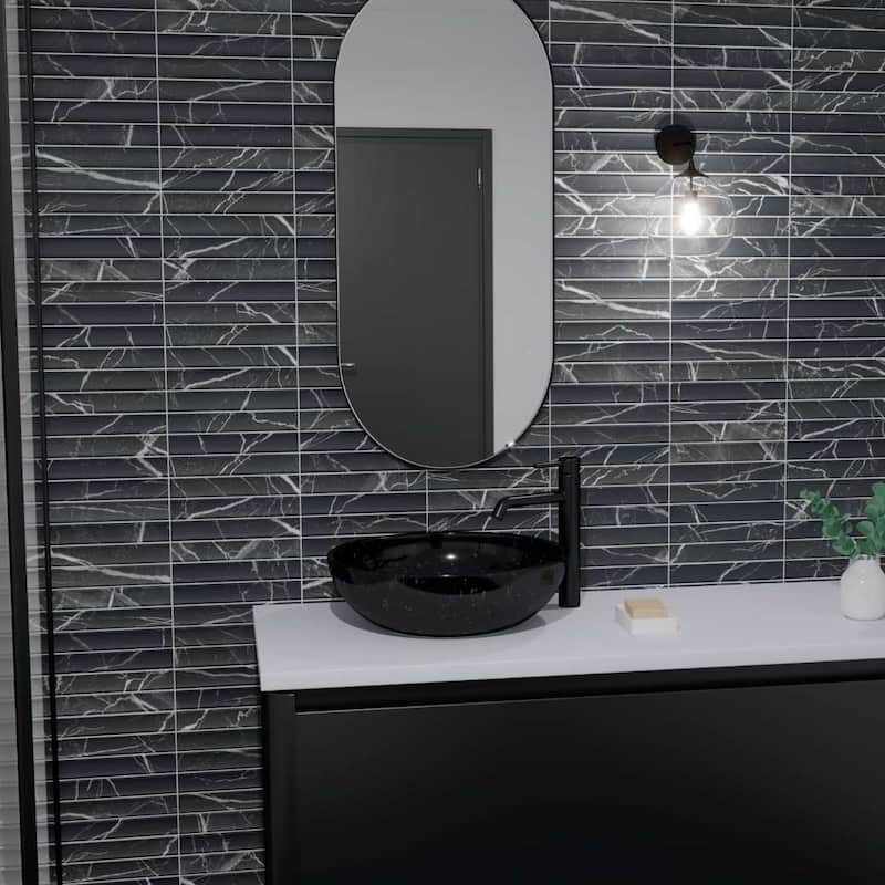 Lyrical 4.5x9 Matte Marble Look Porcelain Fluted Ribbed Tile - Wall, Backplash