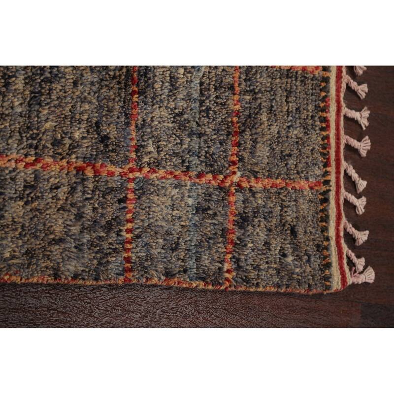 Geometric Checkered Moroccan Oriental Runner Rug Handmade Wool Carpet - 1'10" x 17'3"