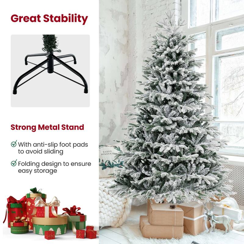 Costway 4.5 FT/6FT/7FT Pre-Lit Christmas Tree Snow Flocked Hinged Xmas