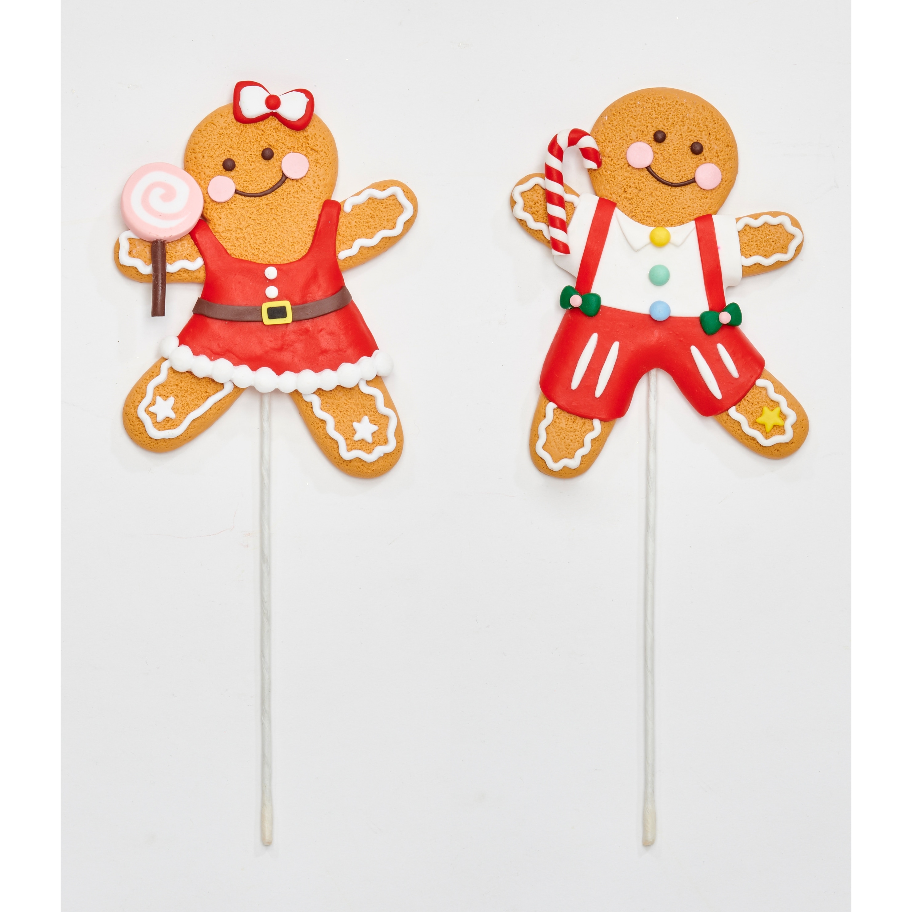 4.75" Resin Gingerbread Boy on 6" Pick, 2 Assorted, Set of 4 - 9"