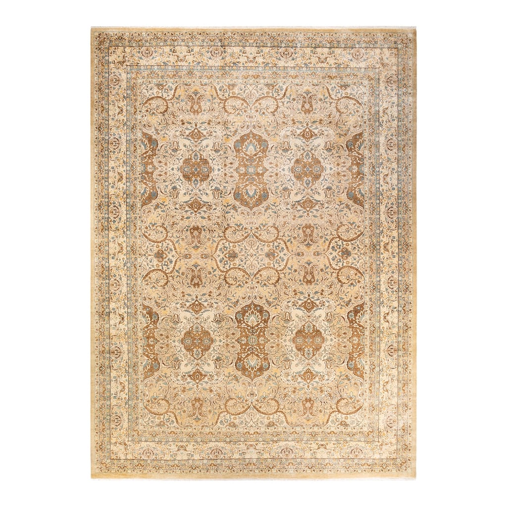 Overton Hand Knotted Wool Vintage Inspired Traditional Mogul Yellow Area Rug - 10' 3" x 14' 1"