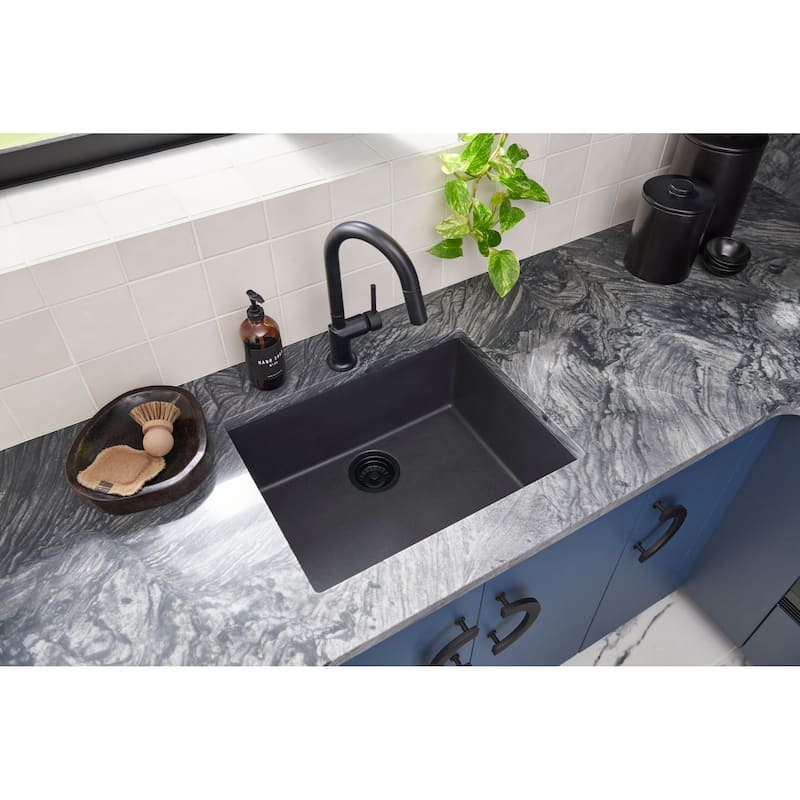Ruvati 23 x 17 inch Granite Composite Undermount Kitchen Sink - Midnight Black - RVG2023BK