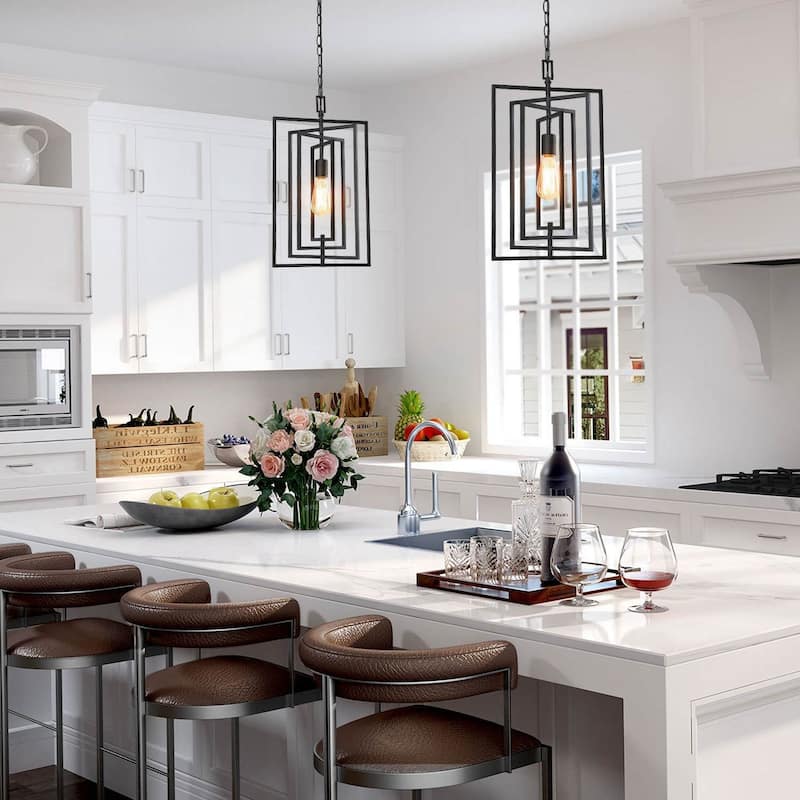 Modern Farmhouse Metal Kitchen Island Pendant 12-inch Gold Black Adjustable Lantern Light
