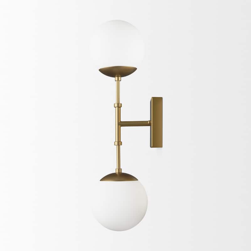 Edie Brushed Gold Metal w/ Frosted Glass Globes 2-Light Wall Sconce - 22.0L x 7.5W x 6.0H