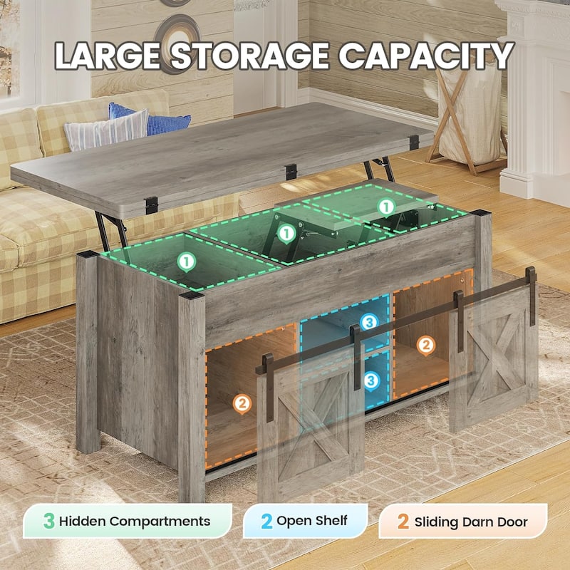 Lift Top Coffee Table 2 Sliding Barn Doors Storage Dining Table
