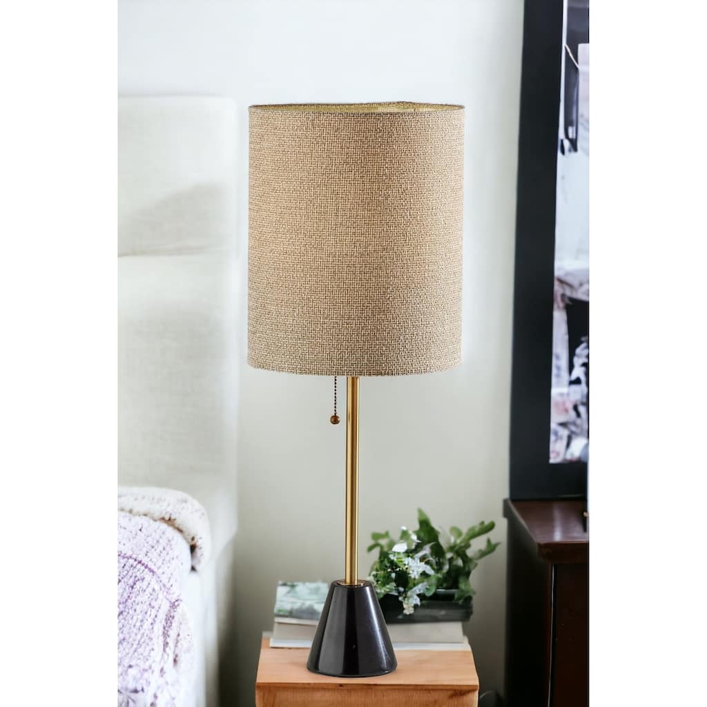 HomeRoots 28" Black and Gold Marble and Metal Table Lamp With Beige Drum Shade - 10' X '28' X '10