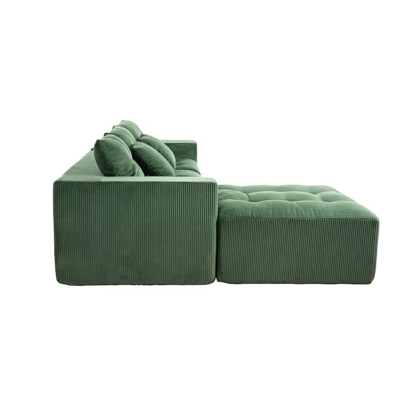 101.18" Corduroy Modular Sectional Sofa with Ottoman, No Assembly Required