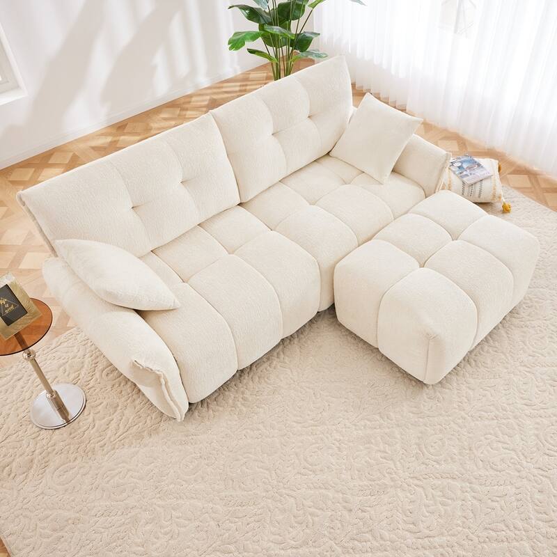 Modern Chenille Fabric 2-Seater Sofa with Ottoman
