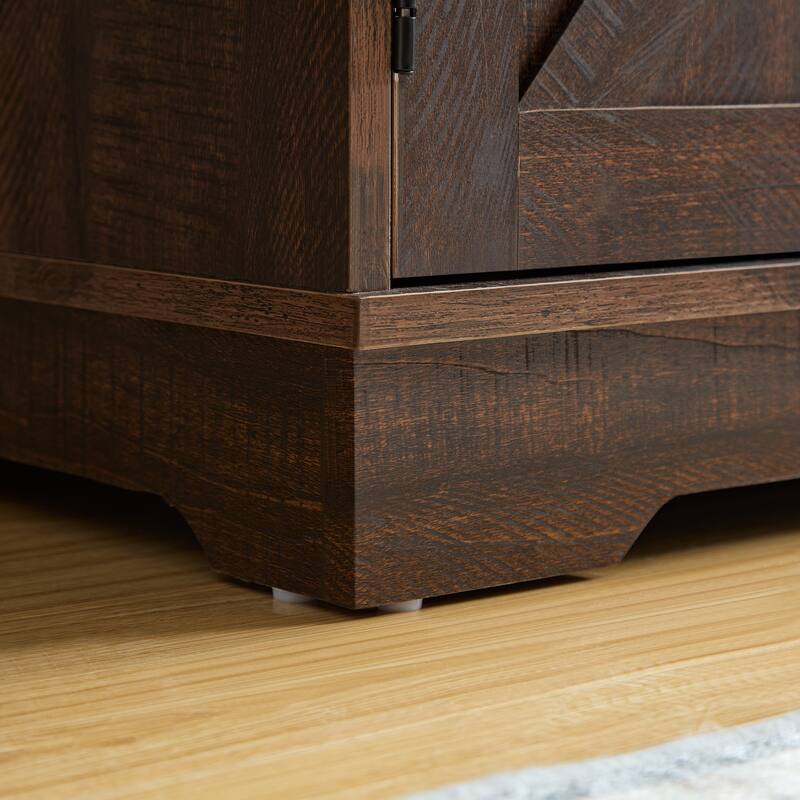 Rustic Bar Cabinet with 9-Bottle Wine Rack, Adjustable Shelves, and Barn Door Design