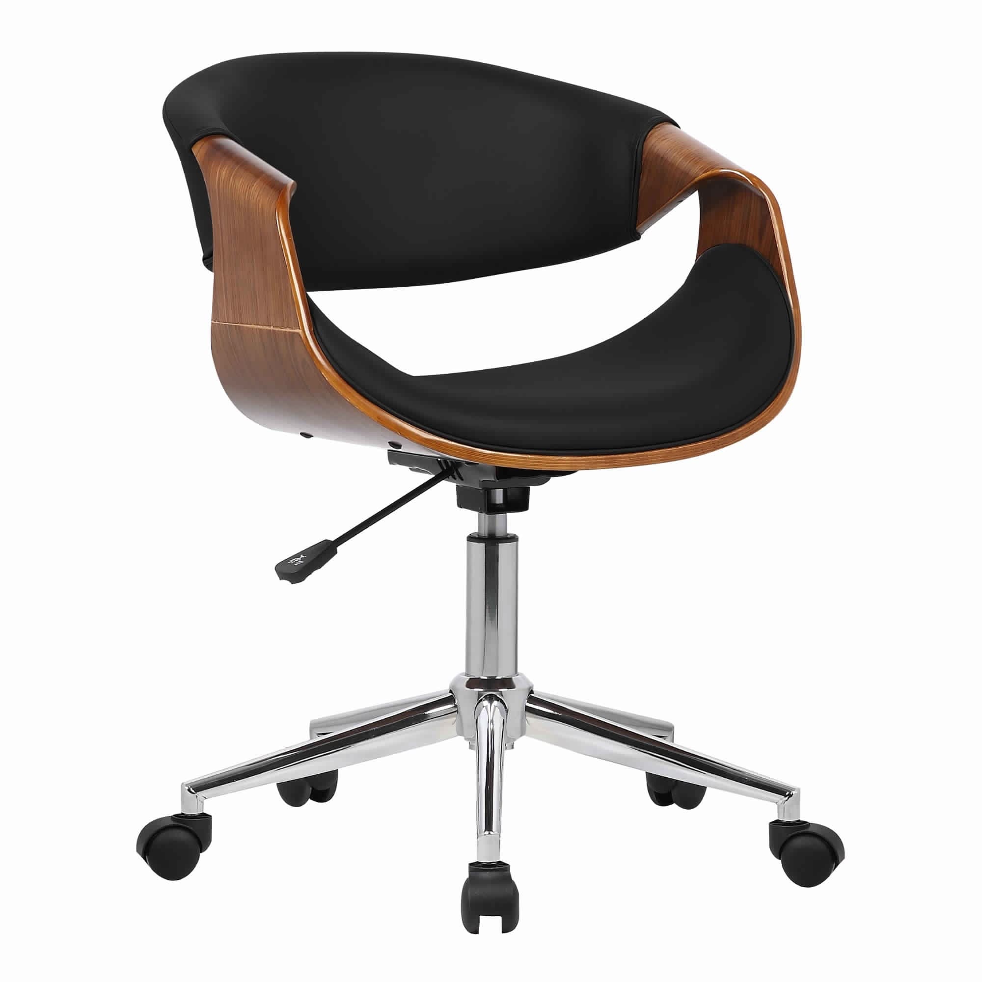 Shop Curved Leatherette Wooden Frame Adjustable Office Chair Brown And Black Overstock 31717621