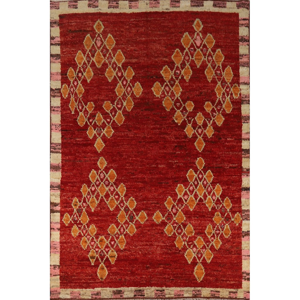 Red Tribal Geometric Moroccan Oriental Area Rug Handmade Wool Carpet - 6'7" x 9'8"