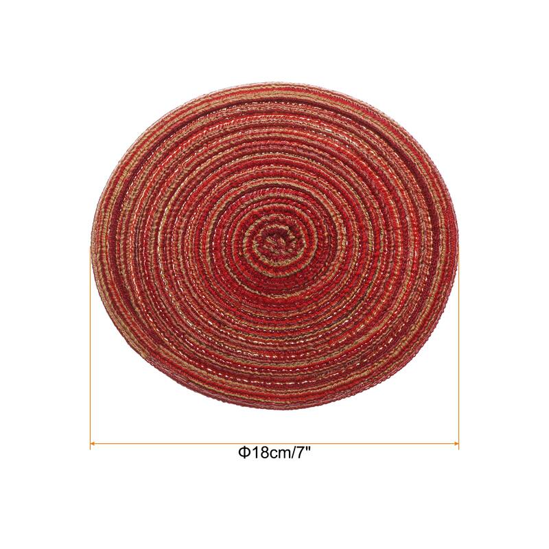 6pcs Round Braided Placemats Non-Slip Washable Round Table Mats - Red - 7"