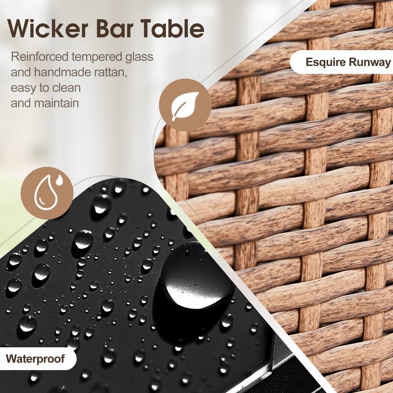 Outdoor Wicker Bar Cart Table with Storage and Wheels - 51.2" x 19.7" x 35.4"