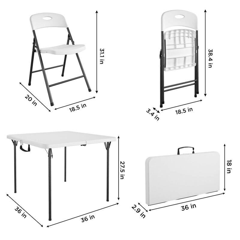 COSCO XL 5-Piece Folding Indoor/Outdoor 36" Resin Table and Chair Set