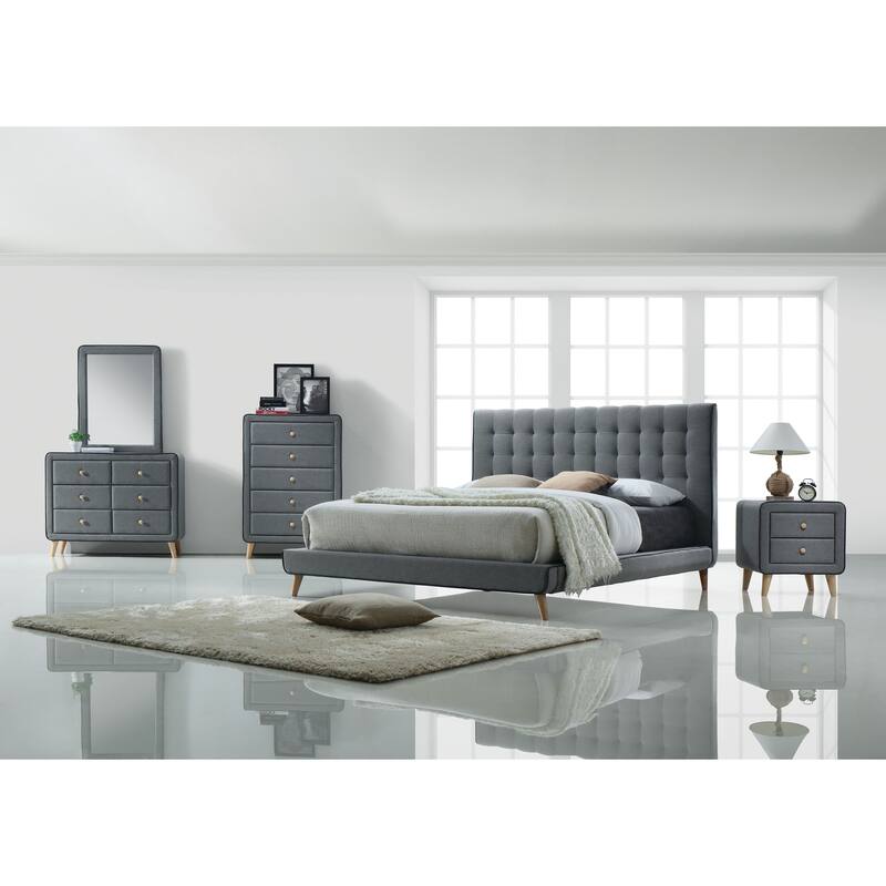 Hallah Light Grey Tufted Platform Bed