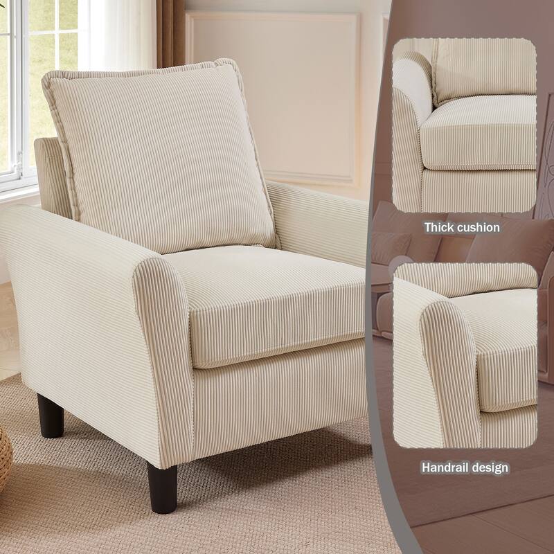 101"Corduroy 3 Piece Living Room Set Including 4 Seater Sofa ,2 Storage Ottoman and Chair