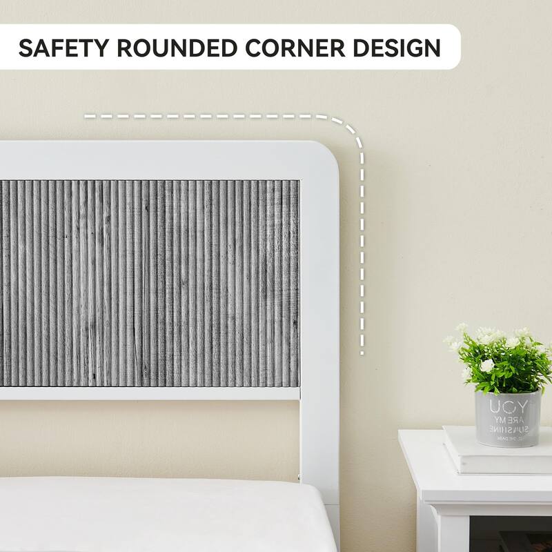 Bed Frame with Wave Wood Headboard