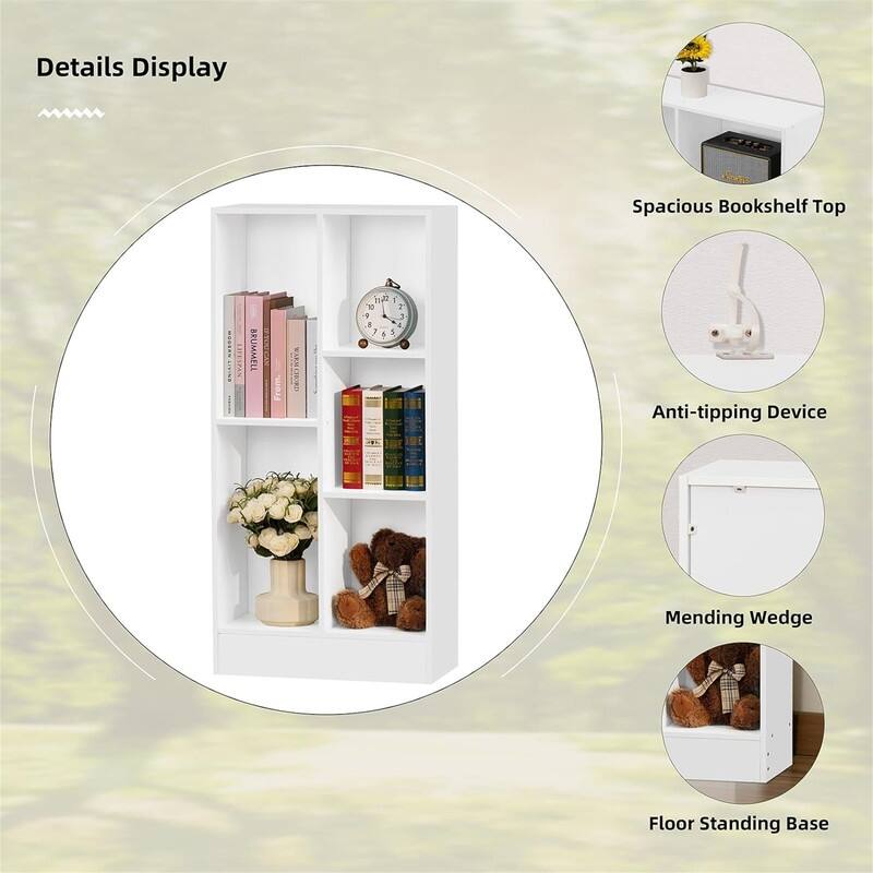 5 Cube Bookshelf Small Modern Horizontal Bookcase - 9.56"D x 19.68"W x 41.06"H