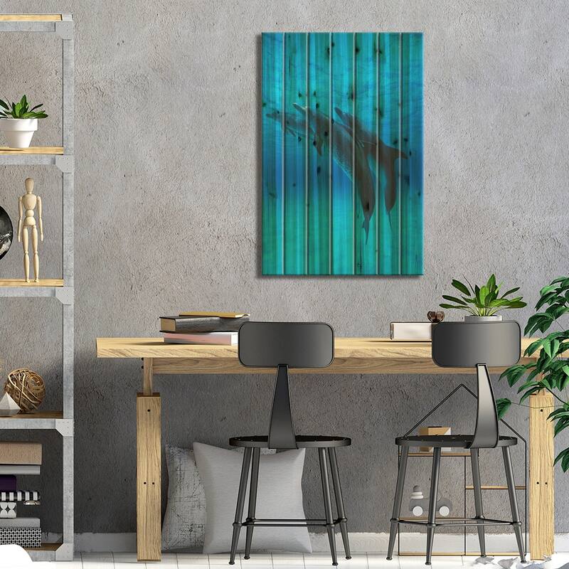 Atlantic Spotted Dolphin Trio With Remoras, Bahamas, Caribbean Print On Wood by Hiroya Minakuchi - Multi-Color