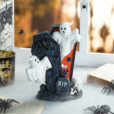 Glitzhome 10''H Halloween Polyresin Ghost Gravestone Table Decor - Black