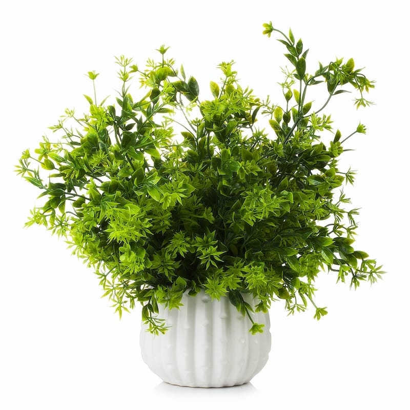 Enova Home 14 inches Artificial Mixed Greenery Foliage Fake Plants in White Ceramic Pot for Home Garden Decoration - N/A