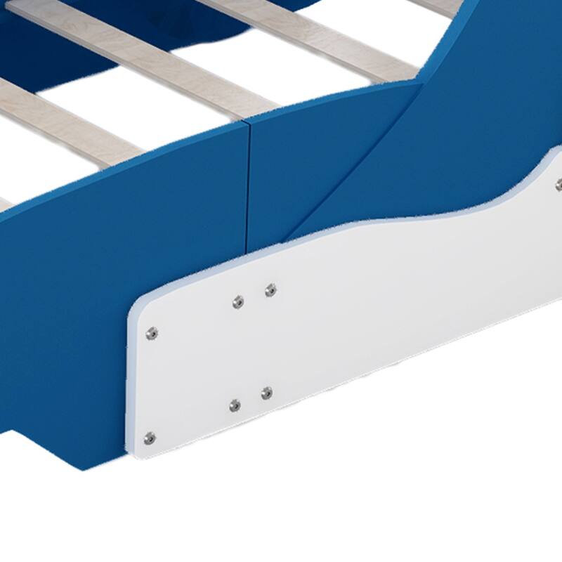 Wooden Race Car-Shaped Platform Bed with Guardrail
